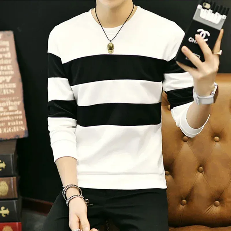 Sudaderas a rayas blancas y negras para hombre, sudaderas de manga larga para primavera y otoño, chándal ajustado, Jersey, ropa con capucha, 2025