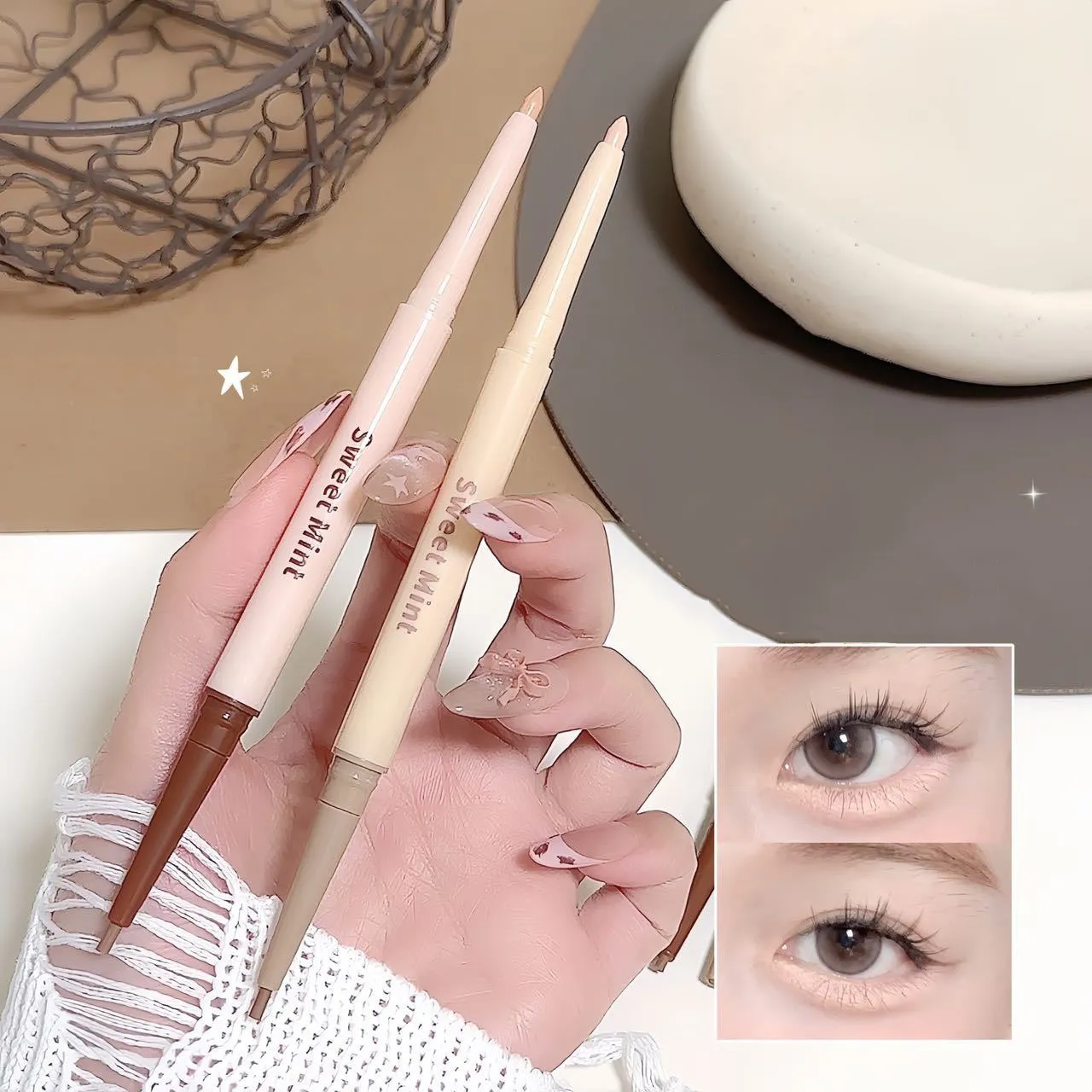 Double-end Under-eye Highlighter Pen Eyeliner Pencil Matte Nude Highlight Bronzer 2 in 1 Shadow Pen Brightening Eye Makeup