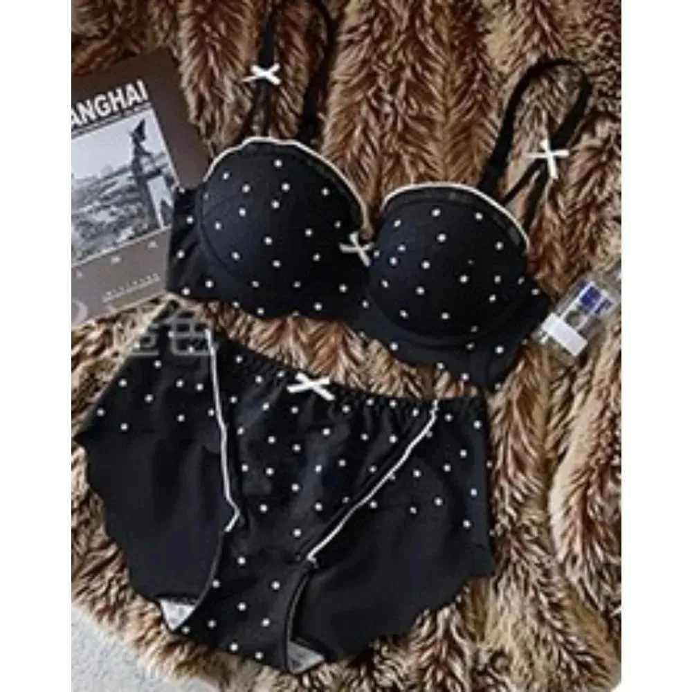Women Lace Half Cup Bra & Panty Set Push Up Small Bust Gathering Anti Sag Support Chic Back Comfort Lingerie Underwear セクシーな