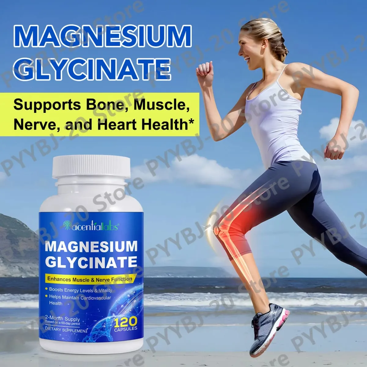 Acentiallabs Magnesium Glycinate 120 Kapsul - Vegetarian Organik Murni Mendukung Kesehatan Tulang Dukungan Tidur & Saraf Otot