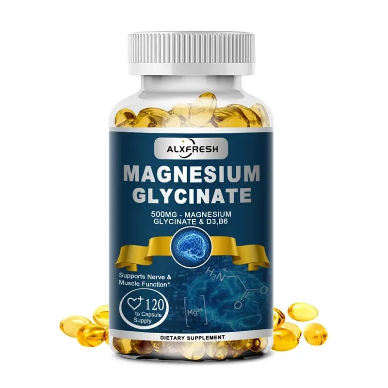 Alxfresh Magnesiumglycinat 500 mg Kapsel Zink Vitamin D3 B6 für Muskeln, Gelenke, Nerven, Schlafqualität, Angst, Stress, Stimmung, Gesundheit