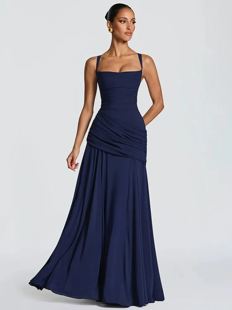 Mozision épaules dénudées dos nu Sexy robe Maxi femmes élégant sans bretelles sans manches moulante froncé Club fête longues robes femme