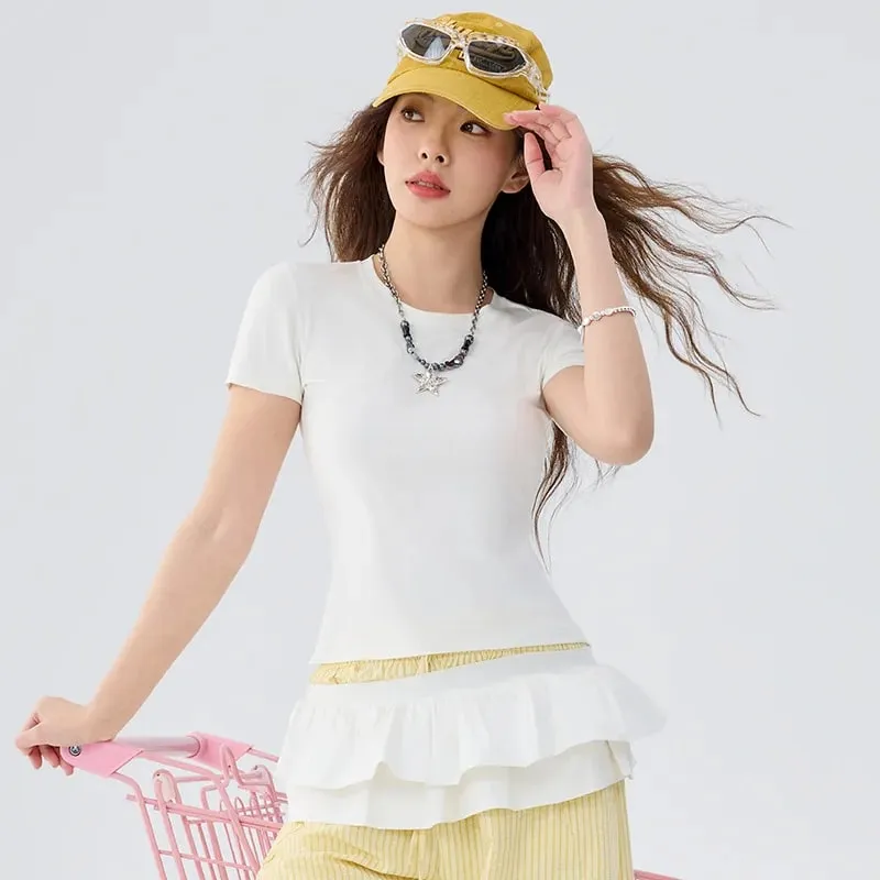 Soft Lightweight Breathable Short Sleeve T-Shirt Women Straight Shoulder Slim Fit Antibacterial Solid Simple Versatile