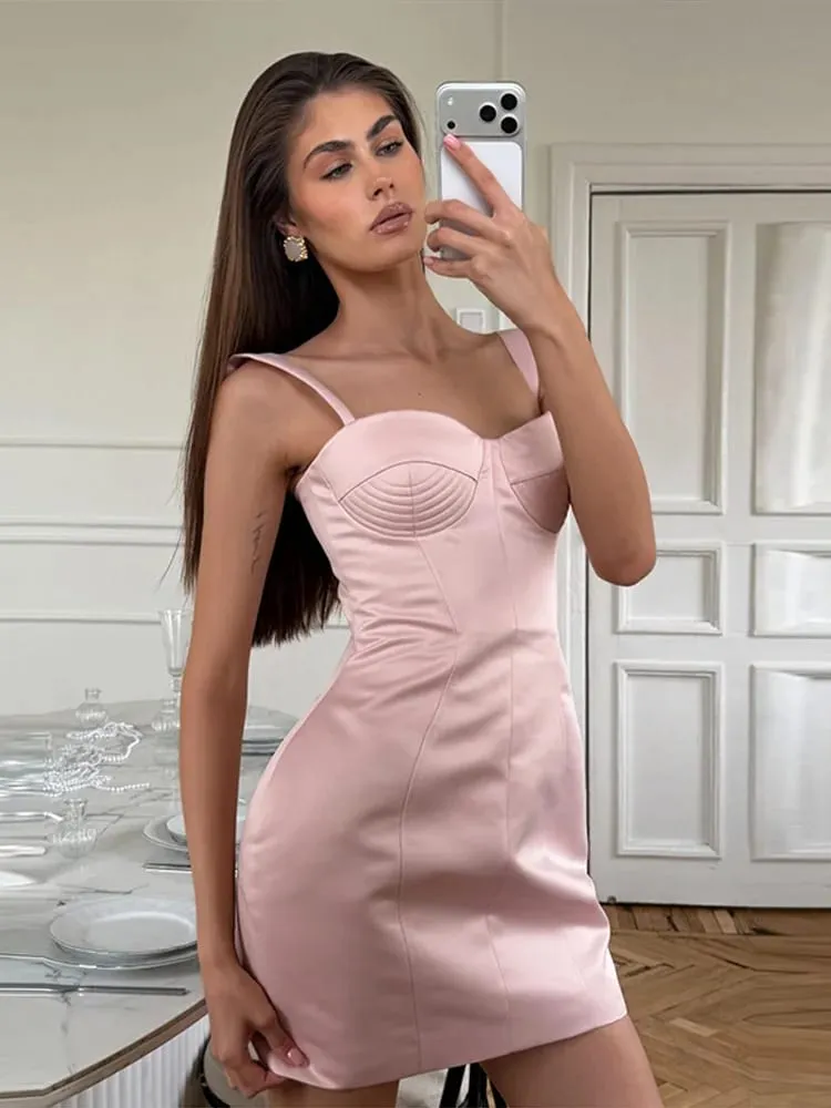 Cup Detail Corset Bustier Sweetheart Neck Spaghetti Strap Waist Cinching Bodycon Mini Dress for Women Party Night Occasion Wear