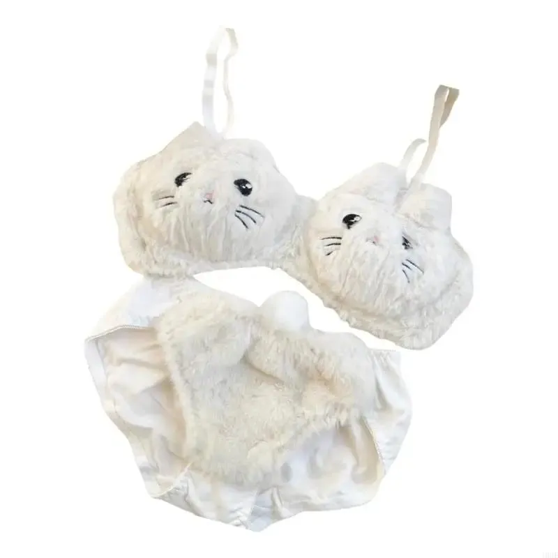2Pcs Cartoon Intimates Funny Cats Plush Lingerie Anime Bra and Panty Underwear