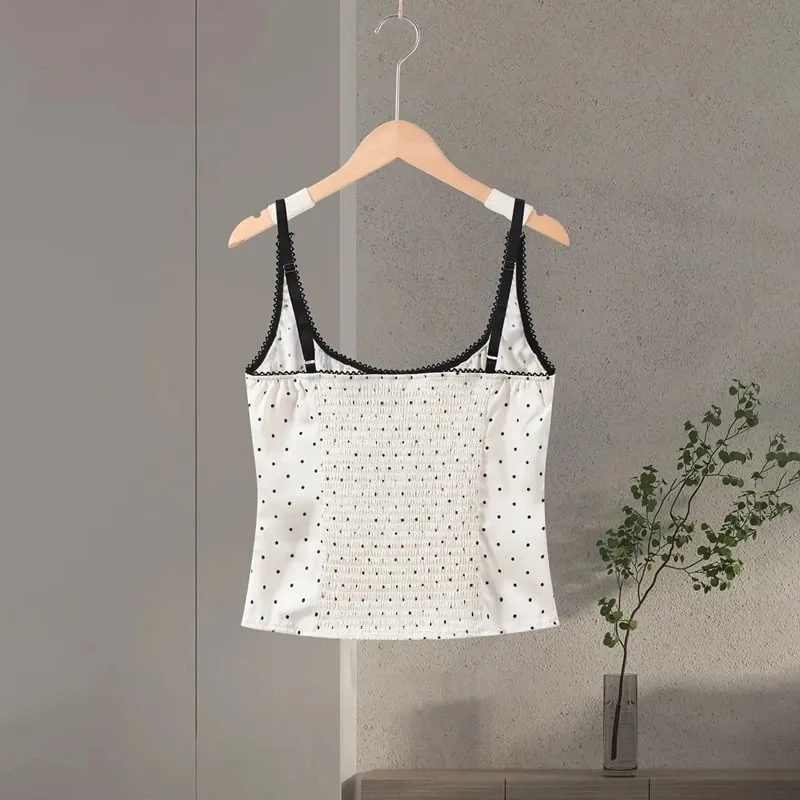 Sexy Polka Dot Sling Tops Women Backless Sleeveless Contrast Fitted Top Female 2026 Spring New Chic Fashion Streetwears Lady