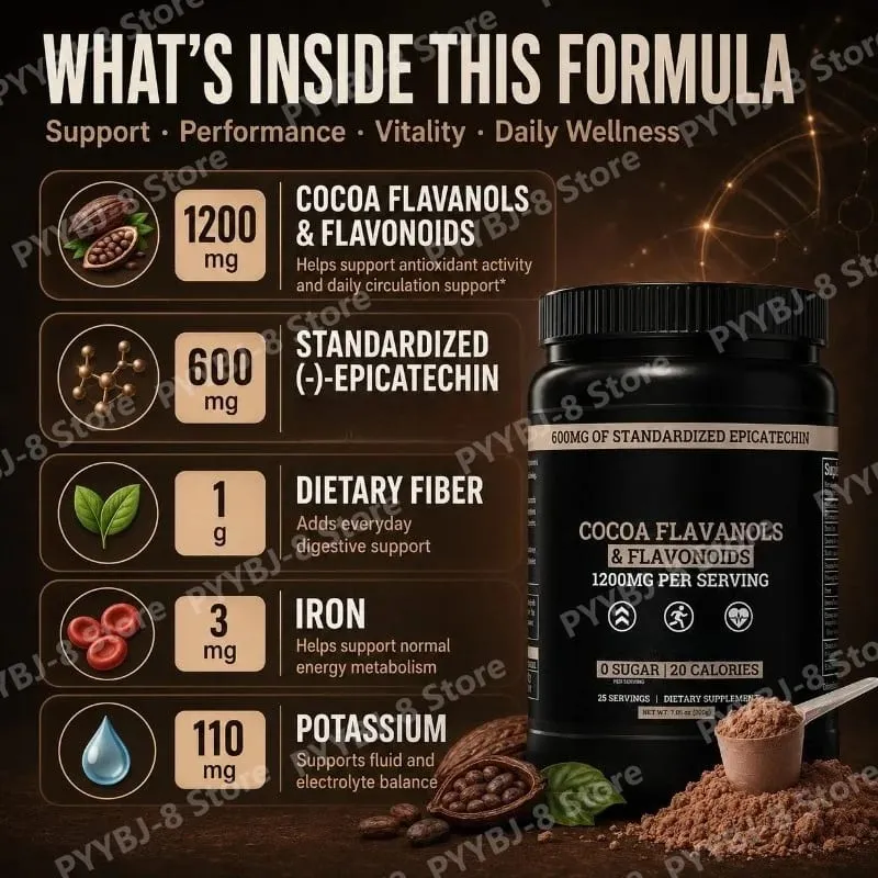Cocoa Flavanols & Flavonoids Powder 200g (25 Servings) with Epicatechin 600mg Supports Antioxidant & General Wellness Sugar-Free