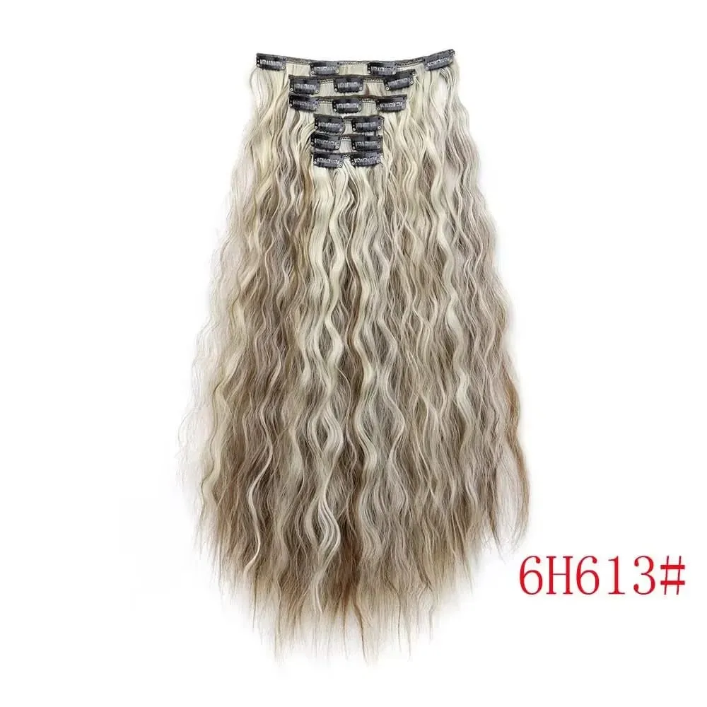 24 Inch Clip In Hair Extensions 6PCS Hair Extensions Long Water Wave Hair Full Head Synthetic Clip On Hairpiece For Women Girls