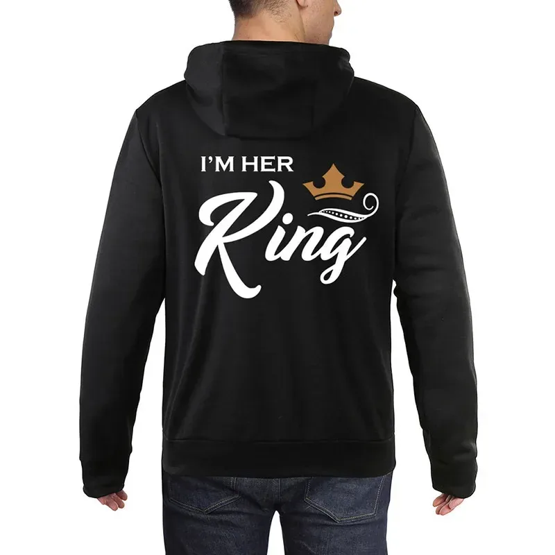 Stampa Felpe con cappuccio Her King o His Queen Lover Harajuku Fashion Casual Donna Uomo Abbigliamento Amanti Felpa con cappuccio Coppia