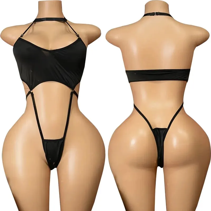 Tops de verano de una pieza, lencería erótica sexi para mujer, mono de peluche con espalda descubierta de talla grande sin mangas, monos con abertura en la entrepierna