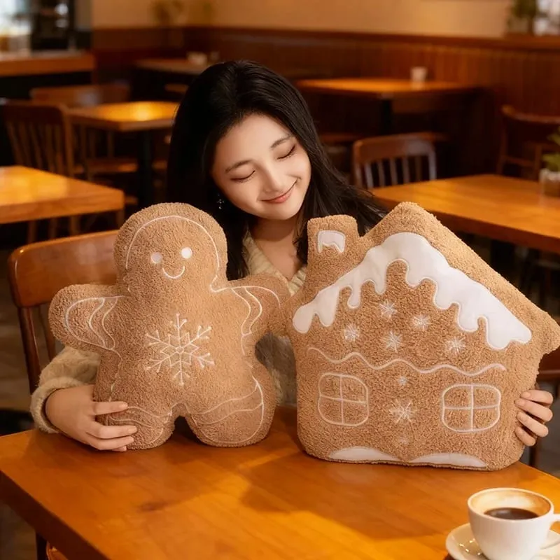 36CM Christmas Gingerbread Man Snowflake House Plush Pillow Toys Biscuit Peluche Stuffed Cookie Soft Doll Room Decoration Gifts
