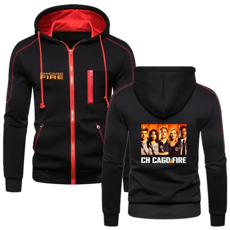 New Chicago Fire Department Show Tv Show Duty Printing Fashion 2023 New Men's Solid Cotton Fleece Slim Long Sleeve Hoodies Coat