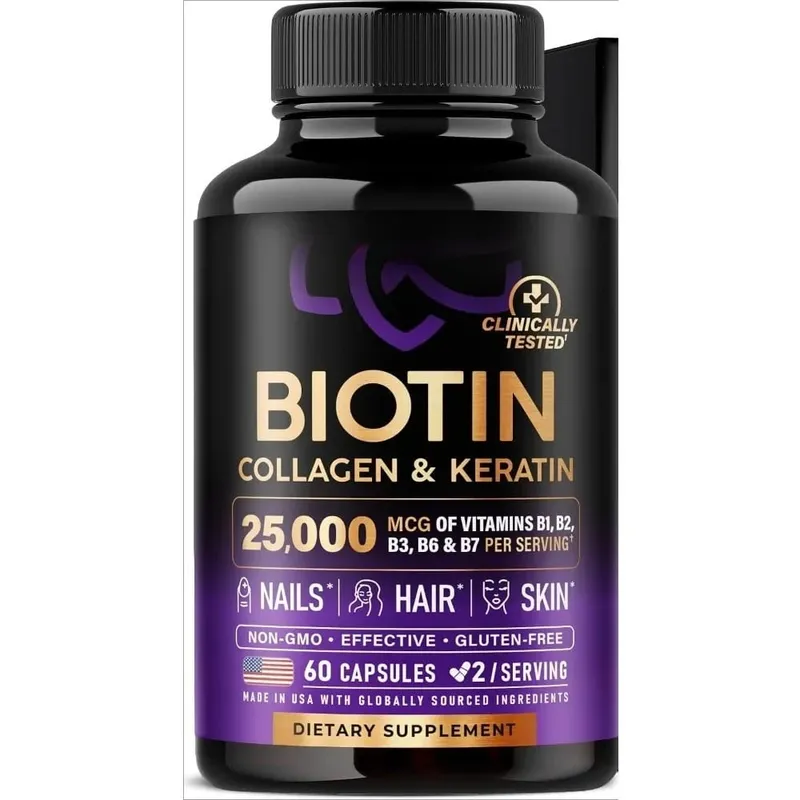 Biotin Collagen & Keratin Capsules with Hyaluronic Acid & B-Vitamins for Hair Skin & Nails Nourishment Support Adults 60 Caps
