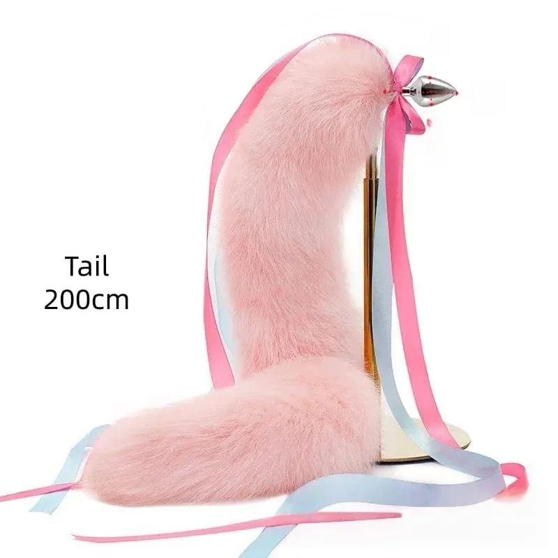 200cm Detachable Metal Butt Plug Fox Tail Cosplay Toys with Fetish Cosplay Fancy Dress Accessory for Couple BDSM Sex Flirt Prop