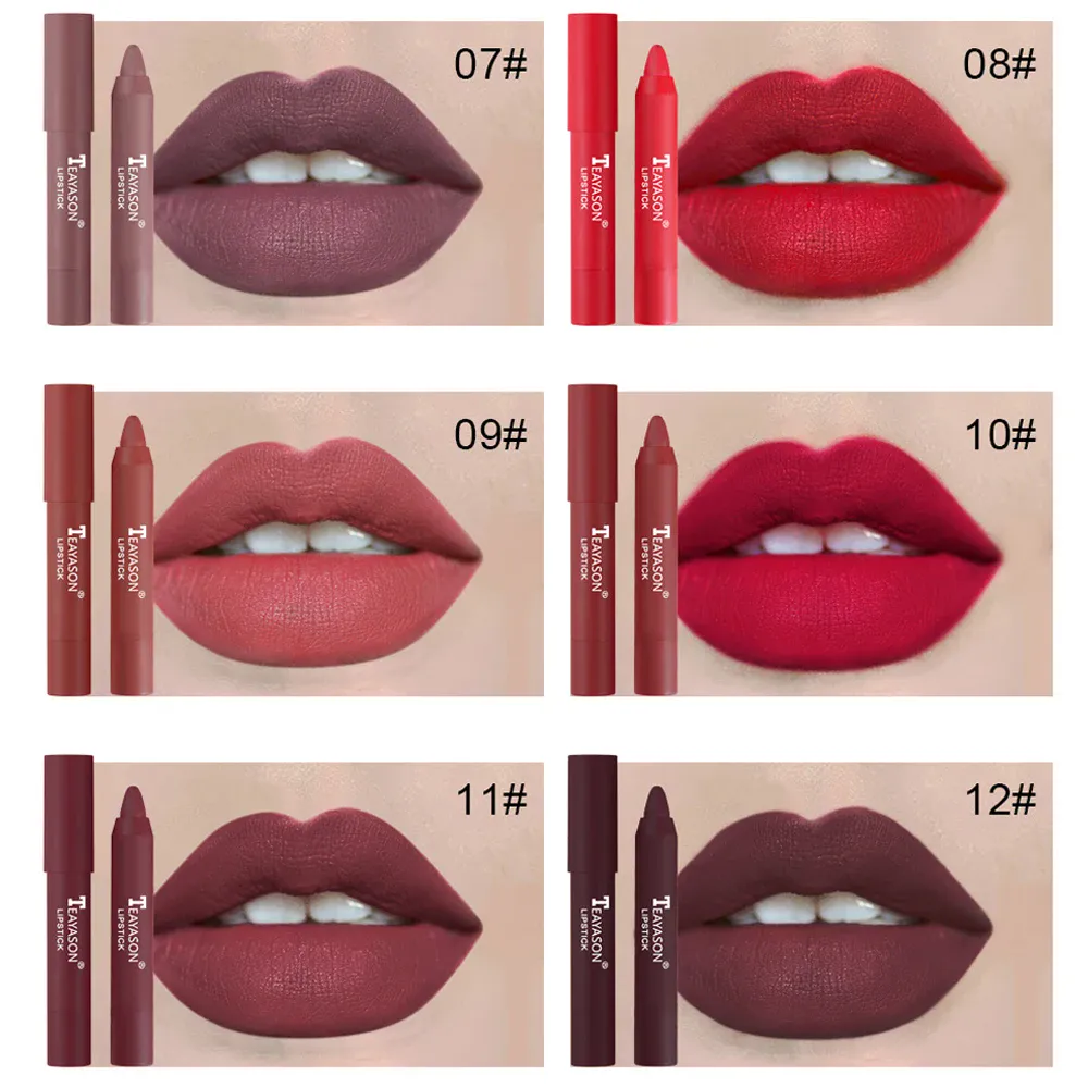12 farben Samt Matte Lippenstifte Bleistift Wasserdicht Langlebig Sexy Rot Lippenstift auf-Stick Tasse Make-Up Lip Tint Stift kosmetik