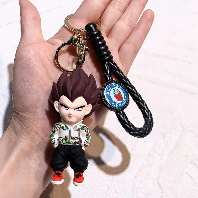 Anime Dragon Ball Keychain PVC Cartoon Cartoon Figure Trunks Son Goku Piccolo Buu Vegeta Figures Key Chain Keyring Bag Decor