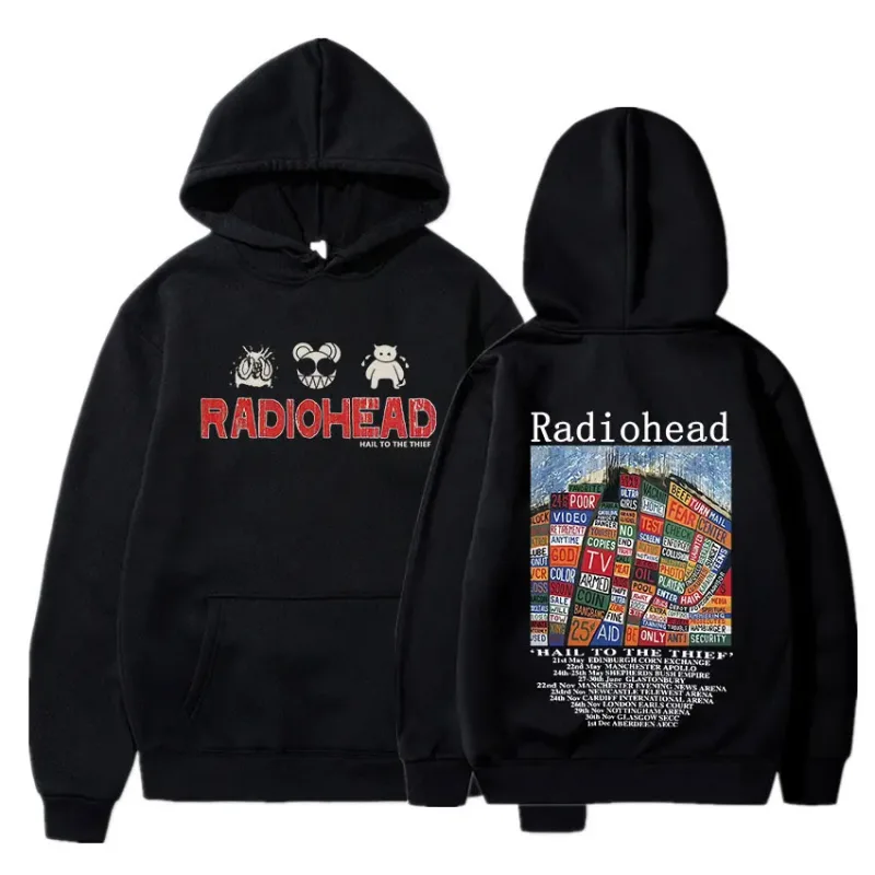 Vintage Rock Grubu Radiohead Kapüşonlu Üst Hip Hop Her Şey Müzik Albümü Baskı Kazak Harajuku Sokak Boyu Kapüşonlular Gençler
