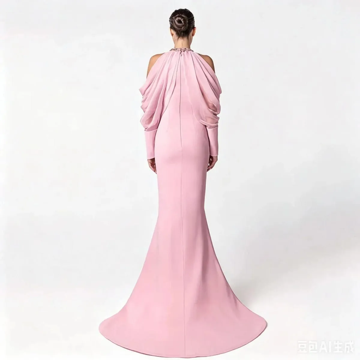 Fashionable wedding socialite long dress evening gown women's dress celebrity studded diamond long sleeve party dress
