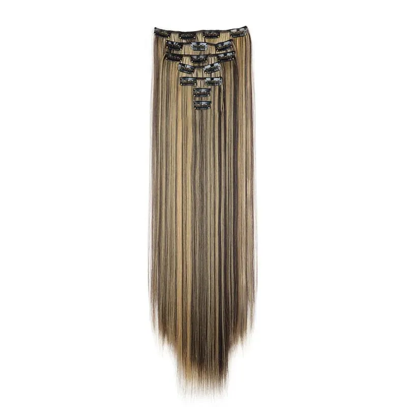 24Inch Synthetic 7Pcs/set Long Straight Hair Extension 16Clips Hairstyle Black Blonde Y2K Kpop Hairpiece for Women Christmas Eve