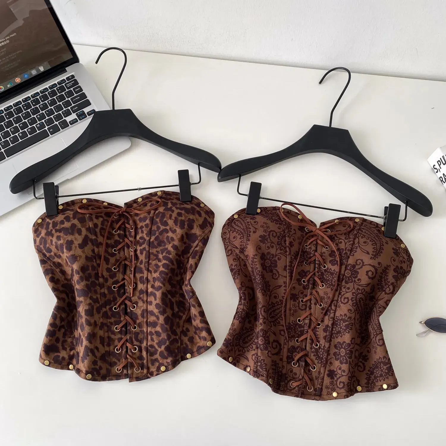 Sexy Leopard Paisley Print Top Spicy Girl Lace Up Stretch Bodycon Strapless Tank Top Ladies Hotsweet Clubwear Camisole