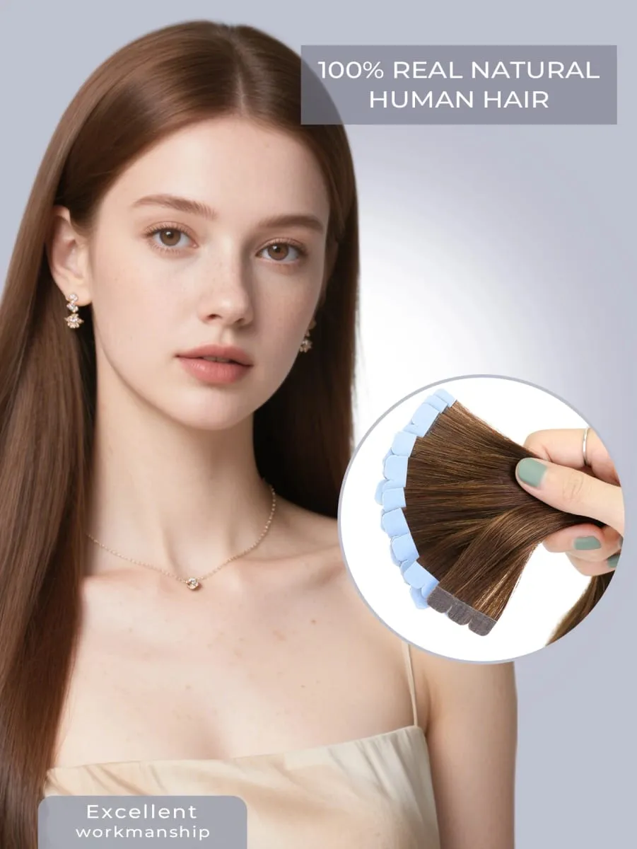 Mini Tape In Hair Extensions 12-20 Inches 10pcs/20pcs Invisible Human Hair Natural Tape In Hair Extention 04 Dark Brown