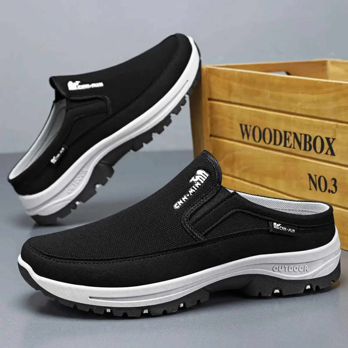 Men's shoes casual cloth shoes breathable lazy shoes toe caps outdoor sports half shoes
