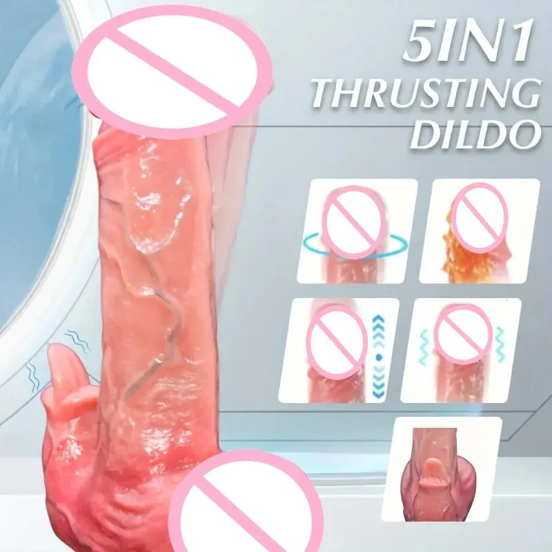 Dildo 7 Thrusts and 10 Vibration and Licking Modes Adult Sex Toy 22cm Realistic Vibrating Dildo with Strong Suction Cup For 18+