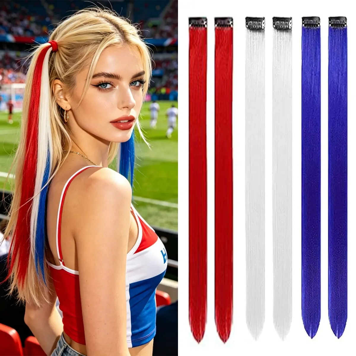 6 Pcs Clip Ins Hair Extensions 22 Inch Straight Colorful Clip In Hair Extensions Rainbow Party Highlights Synthetic Hairpiece