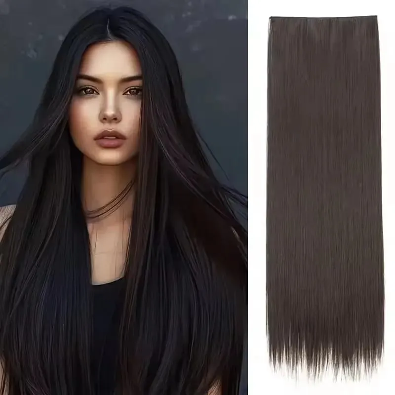 32 Zoll synthetische Haarverlängerung ohne Clips, unsichtbarer Draht, künstlich, natürlich, falsch, lang, glatt, blond, für Frauen