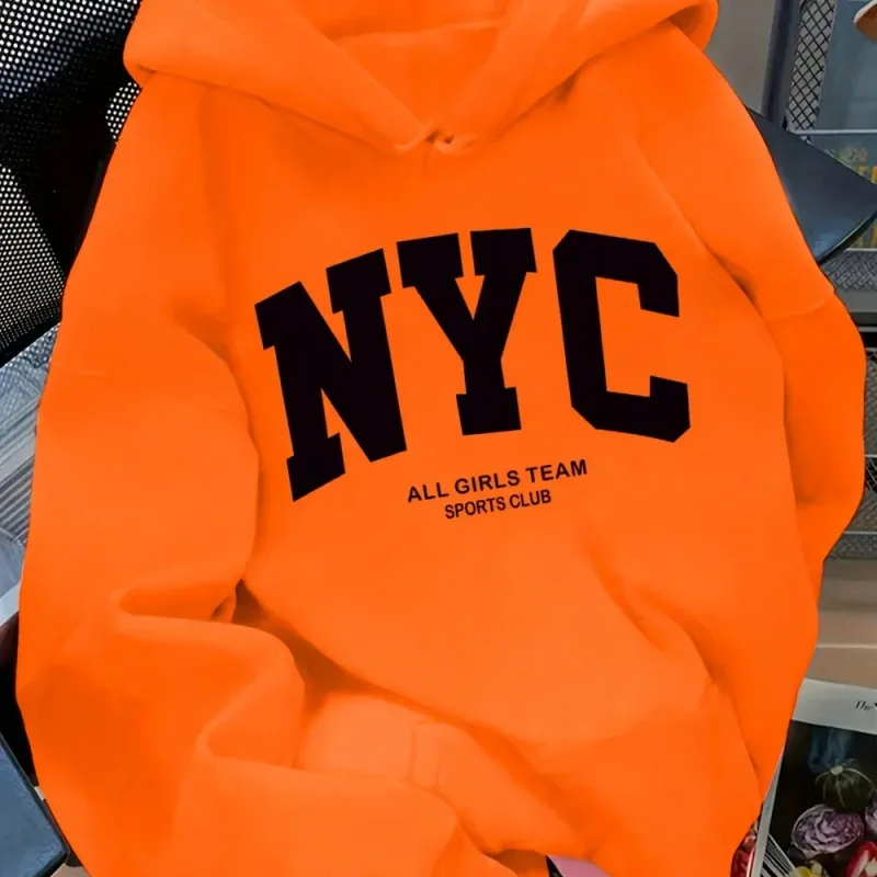New Fall/Winter Comfortable Navy Blue New York Team Hoodie - Long Sleeve Couples' Street Style Hoodie Casual Pullover with POC