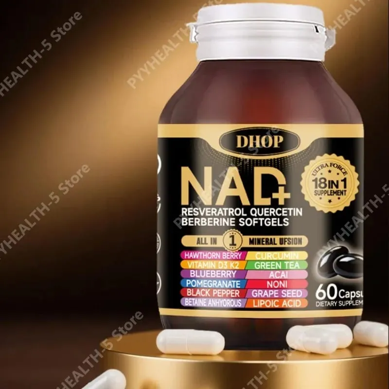 NAD+ Softgels med Resveratrol Quercetin Berberine Softgels 18-i-1 tillägg för övergripande hälsostöd 60 kapslar