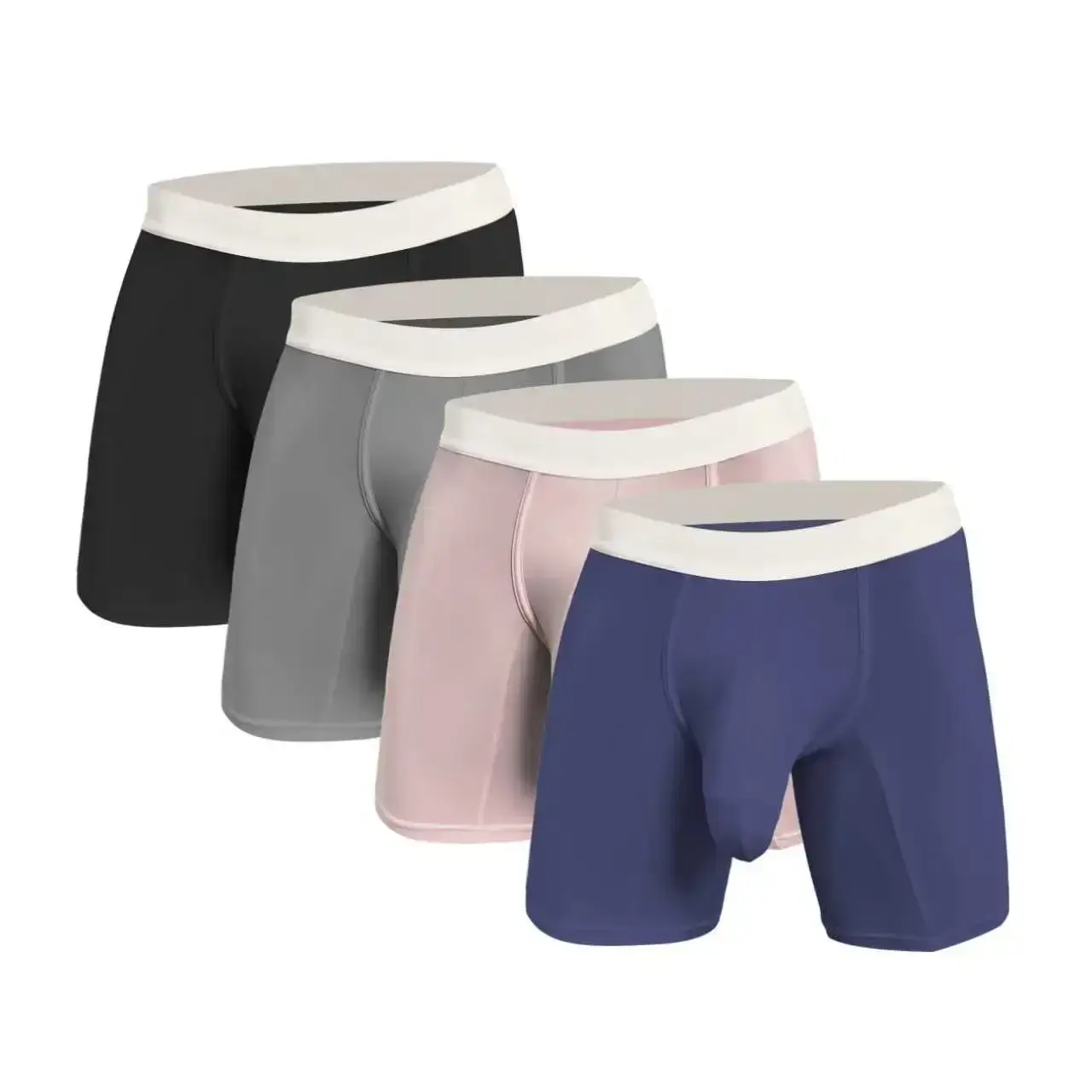 Men Ice Silk Boxer Briefs Deep U Convex Pouch Breathable Cool Quick Dry Sports Running Underwear Anti Chafe Seamless Underpants