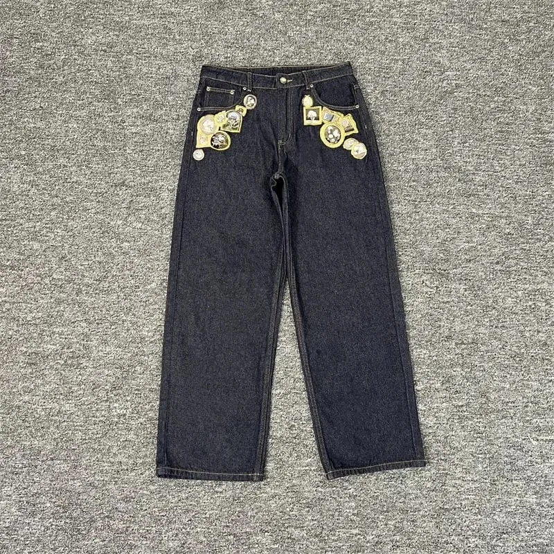 Nặng Thêu Hoa Derschutze Quần Jean Nam Nam Nữ 1:1 Chất Lượng Tốt Nhất Vintage Derschutze Nữ Chân Thẳng Quần Denim