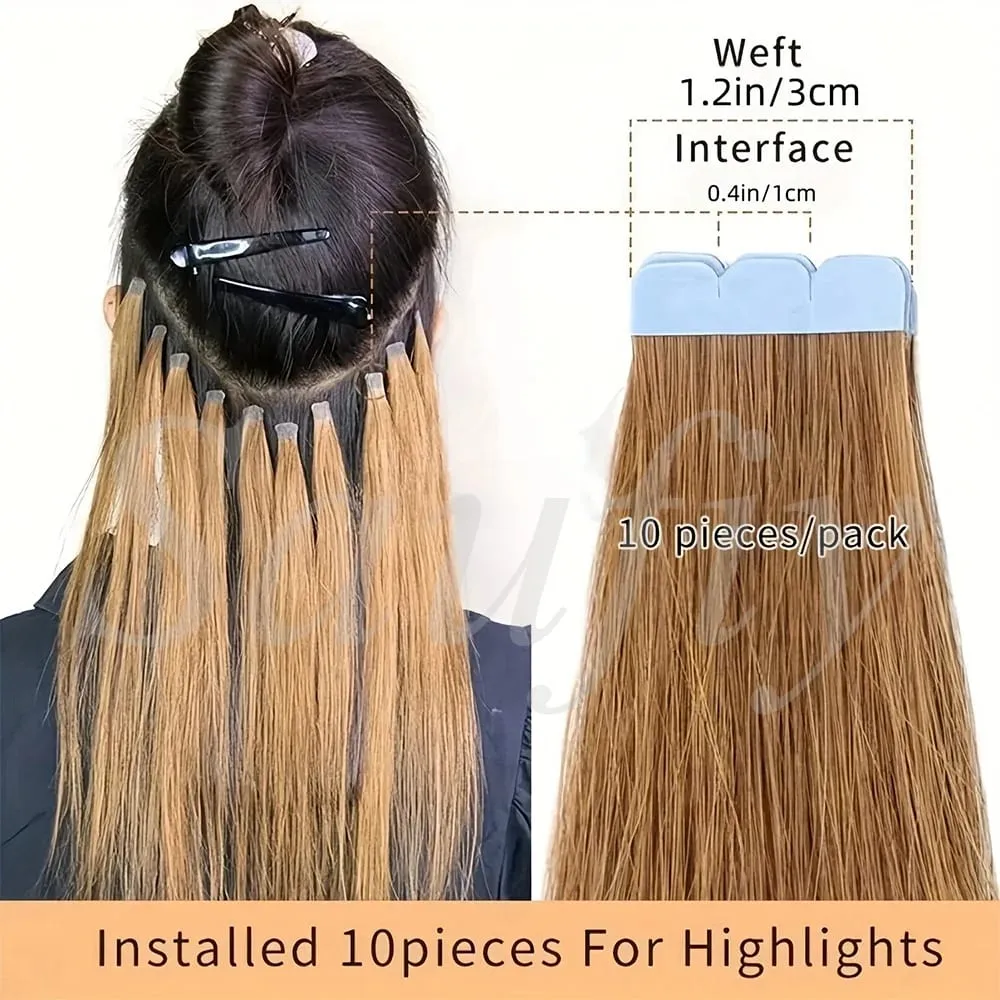 12-20inches Natural Blonde Mini Tape in Human Hair Extensions Double Side Invisible Seamless Tape Ins Hair 10pcs/Pack Natural Straight Black Blonde Balayge Brown Mini Tape In Hair