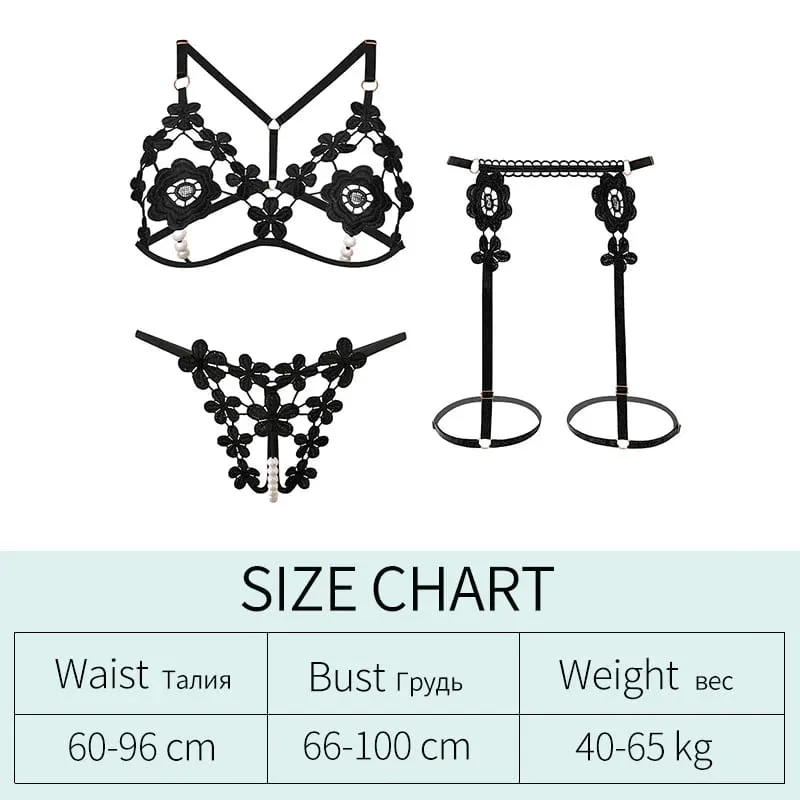 3Pcs/Set Pearl Sexy Bra Set Women Bralette Girls Pearl Underwear Thong Erotic Open Sleepwear Transparent Bras Lingerie Sets