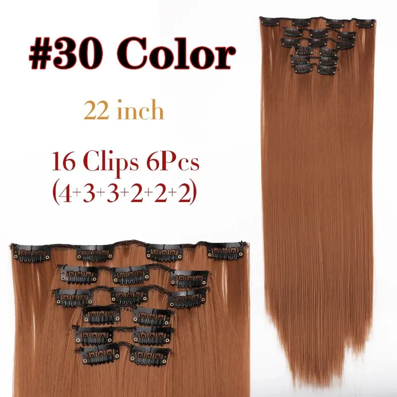 Black Clip In Extensions Straight 22" Long Synthetic Thick Clips On Hair Piece For Women 6Pcs/Set Curly Full Head Weddings Daily