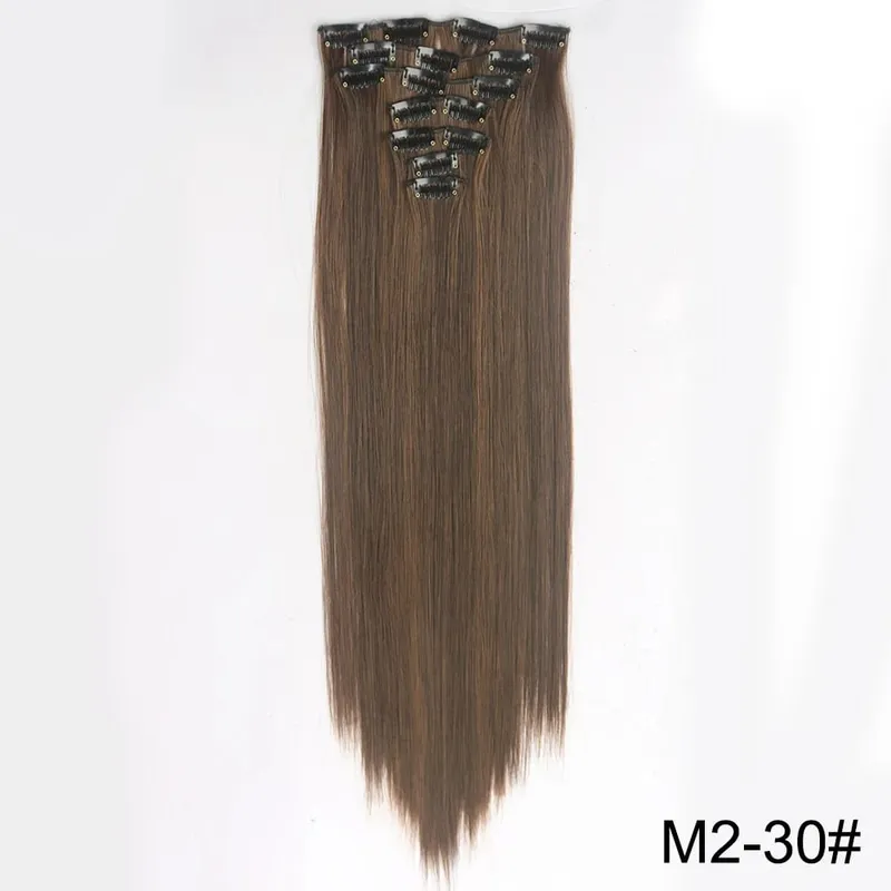 Extensions capillaires synthétiques longues et lisses à 16 clips, postiches blondes naturelles résistantes à la chaleur, 7 pièces/ensemble, pour femmes