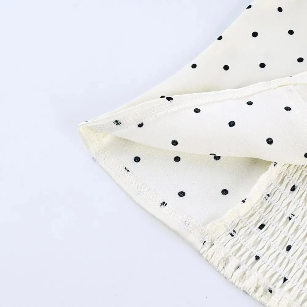 Sexy Spaghetti Strap Polka Dot Tank Top Square Neck Slim Cropped Sleeveless Silk Vest Off-shoulder Lace Camis Female