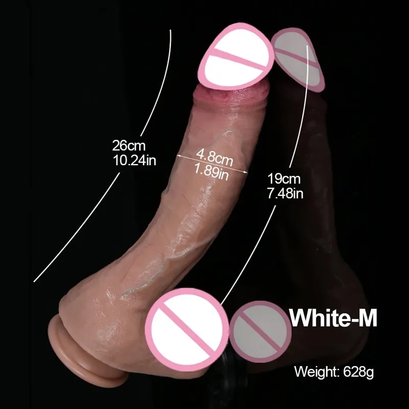 XXL Wihte Silicone Realistic Dildo Soft Dick Suction Cup Penis Anal Sex Toys Women G-spot Stimulator with Curved Shaft and Ball