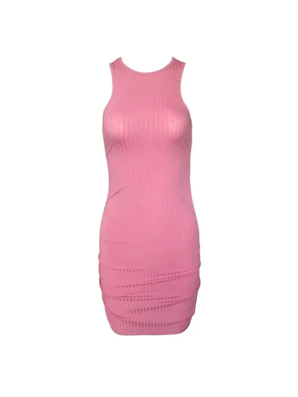 Sexy pruhy Nitě Pletení Slim Bodycon Šaty Dámské Jednobarevné Skinny Mini šaty bez rukávů Elegantní Club Party Vestidos