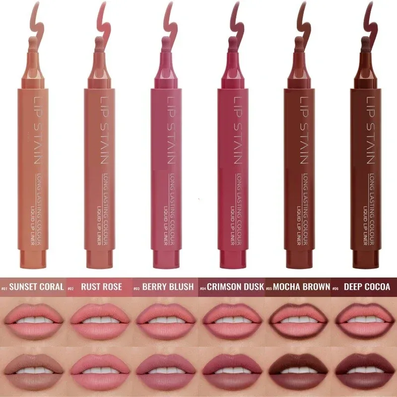 6 Colors Liquid Lip Liner Pencil Long Lasting Nude Lipstick Matte Lip Liner Stick Non-stick Cup Natural Lips Contour Pen Makeup