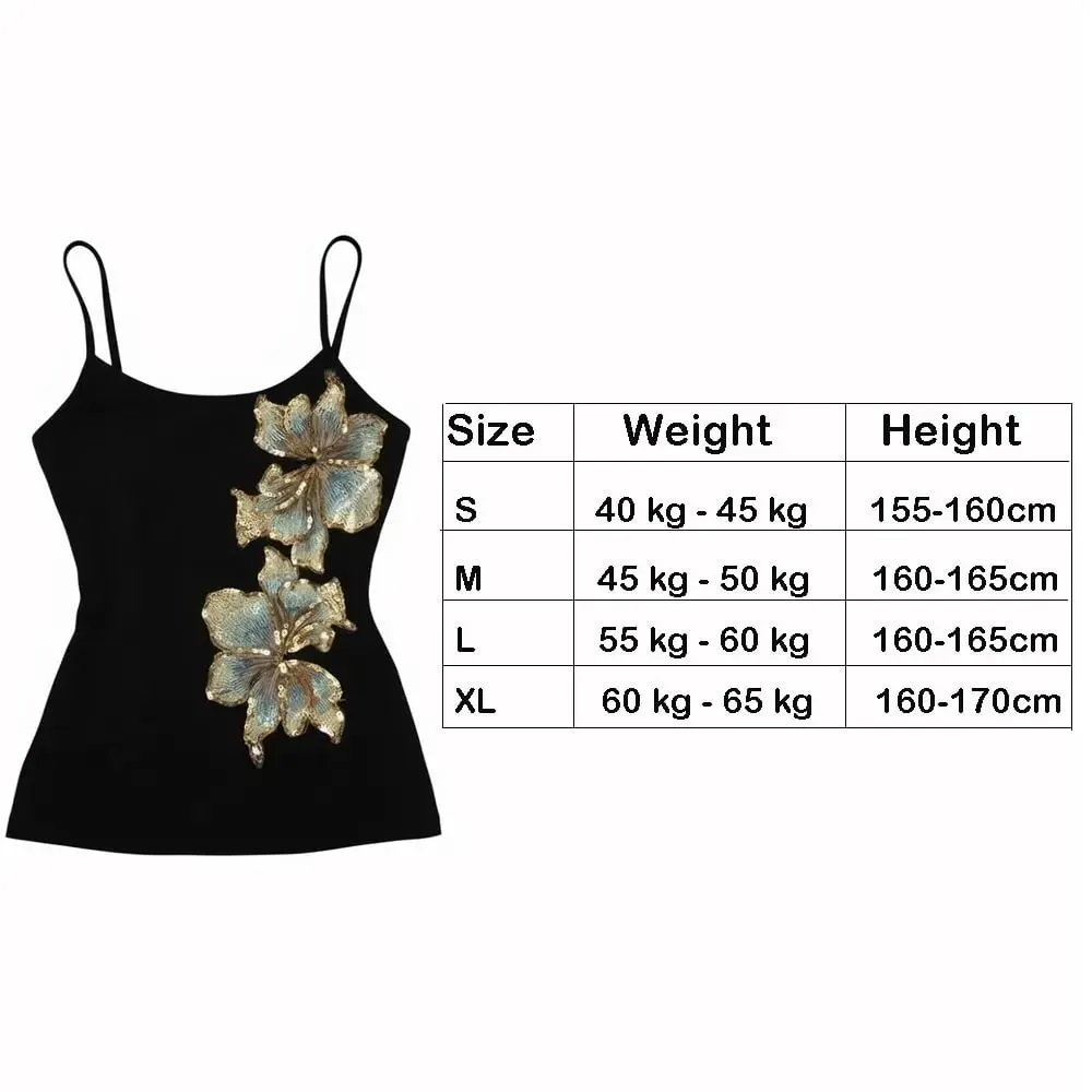 Casual Vintage Summer Tanks Black Sleeveless Women's Tops Bodycon Fit Floral Print Camis Tops Spring Summer