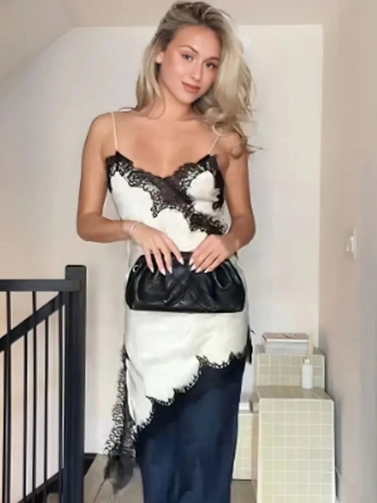 2025 Women's Lace Asymmetric Dress Sexy Midi Slip Dress Chic Sleeveless Backless Vestido Luxury Women's Elegant Party Dress