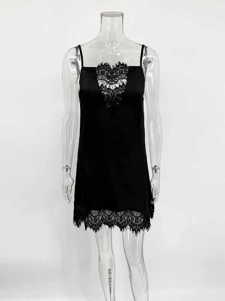 Trendix Black Lace Slip Dress Women exy Hollow Out Sleeveless Short Dresses Party Club Ruffle Loose Elegant Backless Mini Dress
