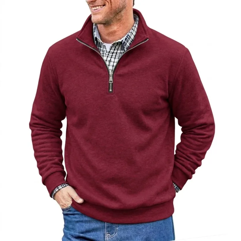 Men Spring and Autumn Half Zip Pullover Sweatshirts Solid Color Outdoor Casual Tops Long Sleeve Hoodie for Sports and Daily Wear