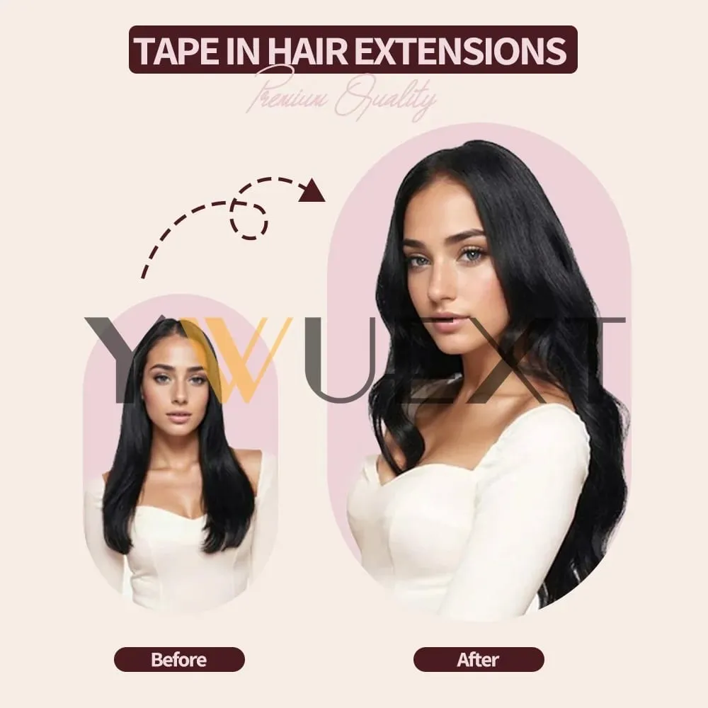 Mini Tape in Human Hair Extensions 12"-20" Straight Natural Black 1B# Machine Made Remy Hair 10pcs/pack Invisible Tape Hair for Women Black Friday