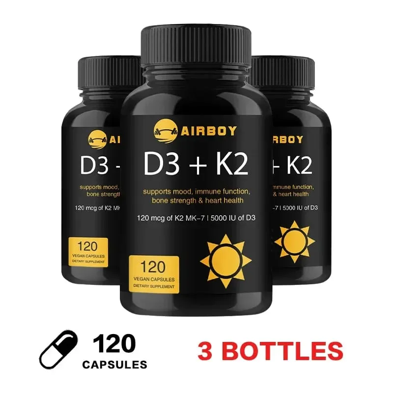 Vitamin D3+K2 Capsules - For Regulate Calcium Metabolism Promote Bone Heart and Immunity System Health