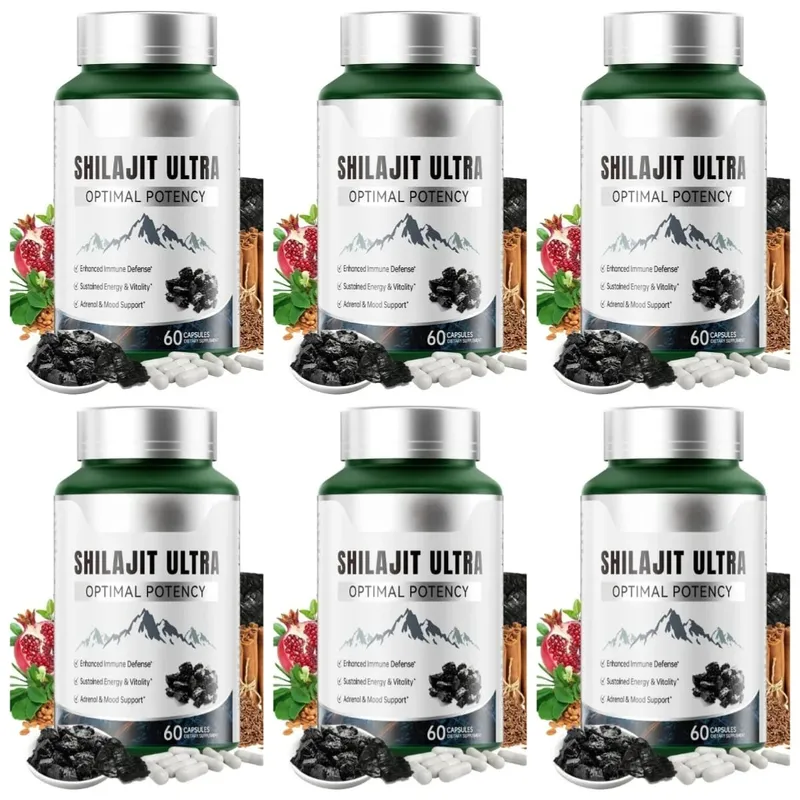 Shilajit Ultra con L-Arginina per energia naturale e vitalità 60 capsule Integratore antiossidante per resistenza e resistenza non OGM