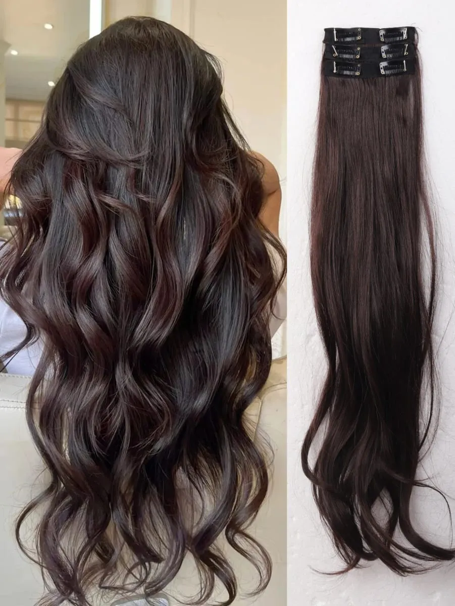 3PCS 24Inch Synthetic Long Curly Wavy Clip In Hair Extension Lightweight Black Brown Hair Accessories Invisible Women Daily