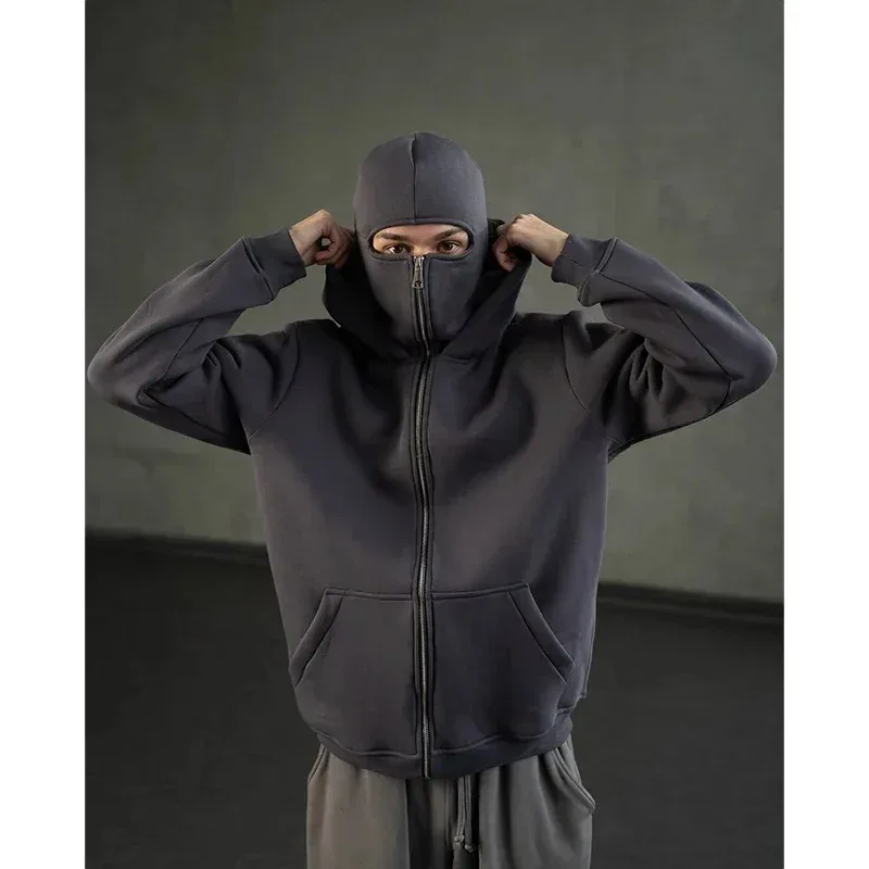 2025 Herfst Mannen Bivakmuts Y2K Gothic Harajuku Winter Nieuw Item Dubbele Capuchon Mannen Capuchon Masker Rits Sportkleding Vrouwen